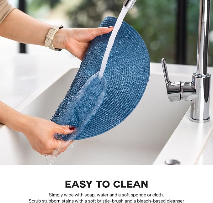 Round Placemats Set of 4 Plastic Woven Placemats Washable Wipeable Table Mats - Image 3