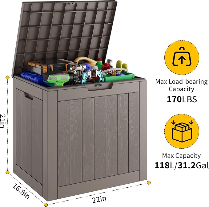 31 Gallon Outdoor Storage Deck Box Waterproof, Garden Tool, Backyard Cushion - Image 4