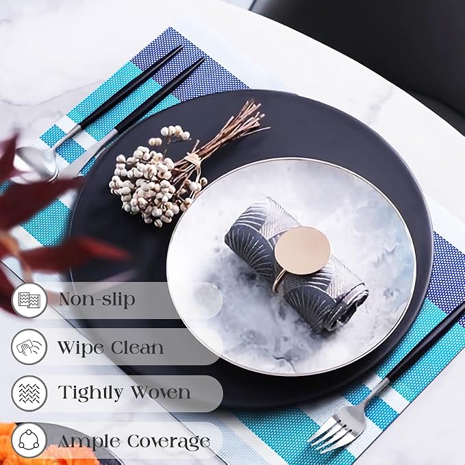 Set of 6 Colorful Striped Vinyl Placemats Heat-Resistant Washable Placemats - Image 2