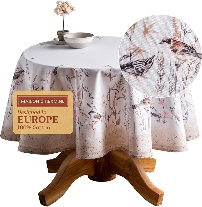 Maison d' Hermine Table Cloth Round Table 100% Cotton 63 Inches Tablecloth by MaisondHermine