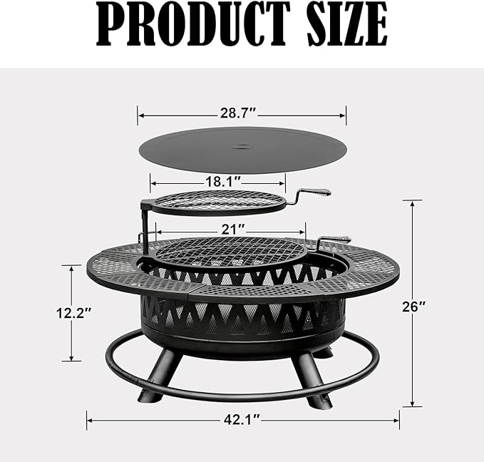 42 Inch Fire Pit with 2 Grills, Large Outdoor Firepits - Image 5