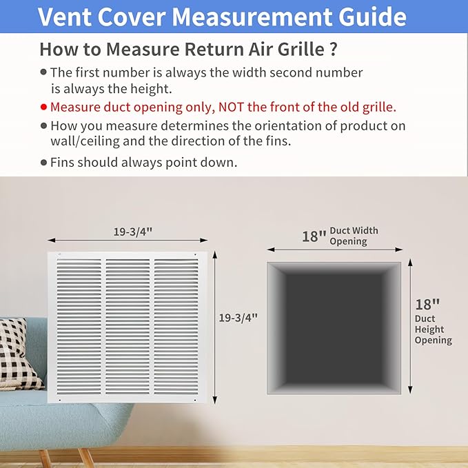 18"W x 18"H Steel Return Air Grille, Air Return Vent Cover - Image 5