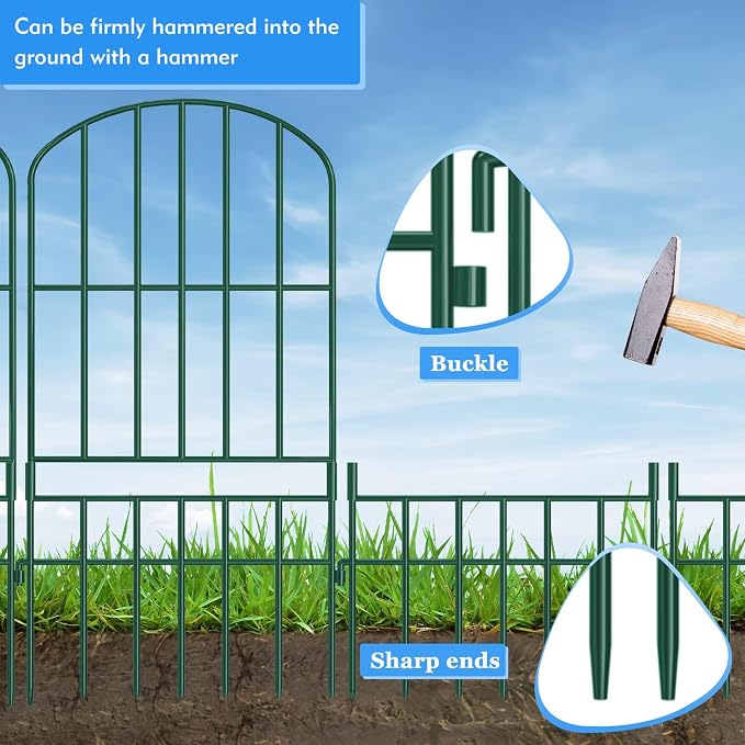 Adavin Animal Barrier Garden Fence, 10 Pack Green 12''L x 25" H no dig Fence - Image 5