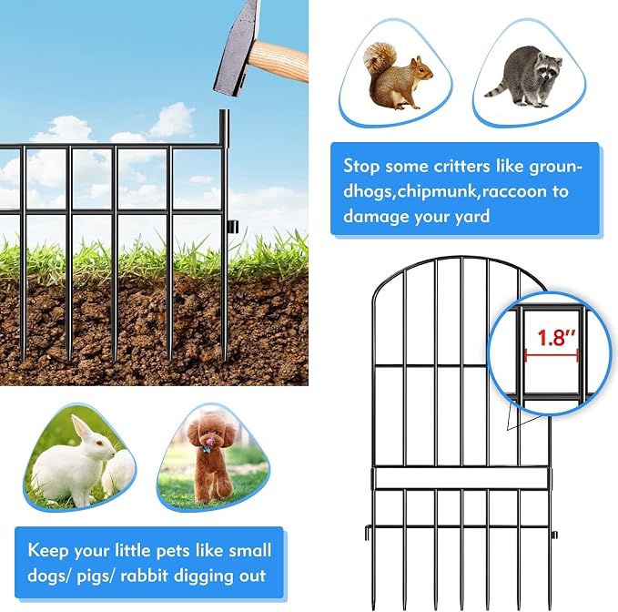 Adavin Animal Barrier Garden Fence, 15 Pack Black 12''L x 25" H no dig Fence - Image 2