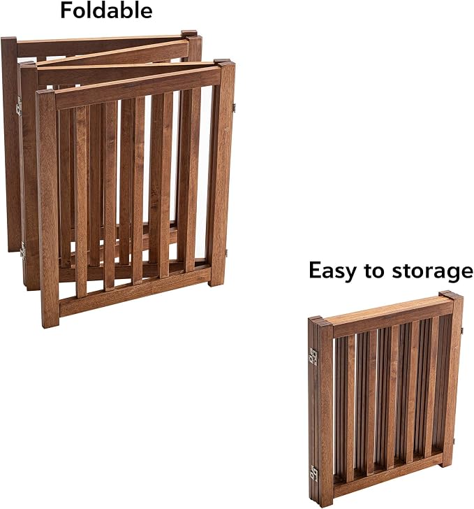LZRS 4-Panel Wooden Free Standing Foldable Dog Gate Indoor – 24" High, Extra - Image 4