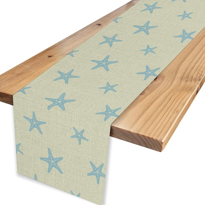 Blue Starfish Table Runner, Nautical Beach Ocean Table Runner Seasonal Holiday - Image 4