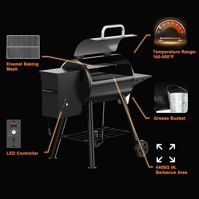 Wood Pellet Smoker Grill and Smoker, 440 SQ. IN Cook Area, Pellet Grill - Image 2