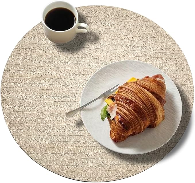 PIGCHCY Round 15" Water-Resistant Placemats Set of 6, Premium Faux Leather - Image 4