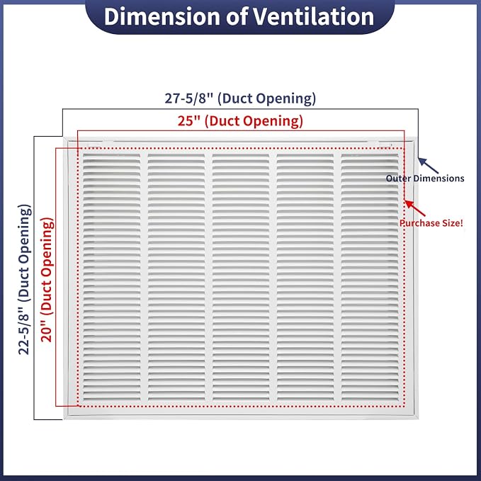 25"W x 20"H Steel Return Air Filter Grille - Image 2