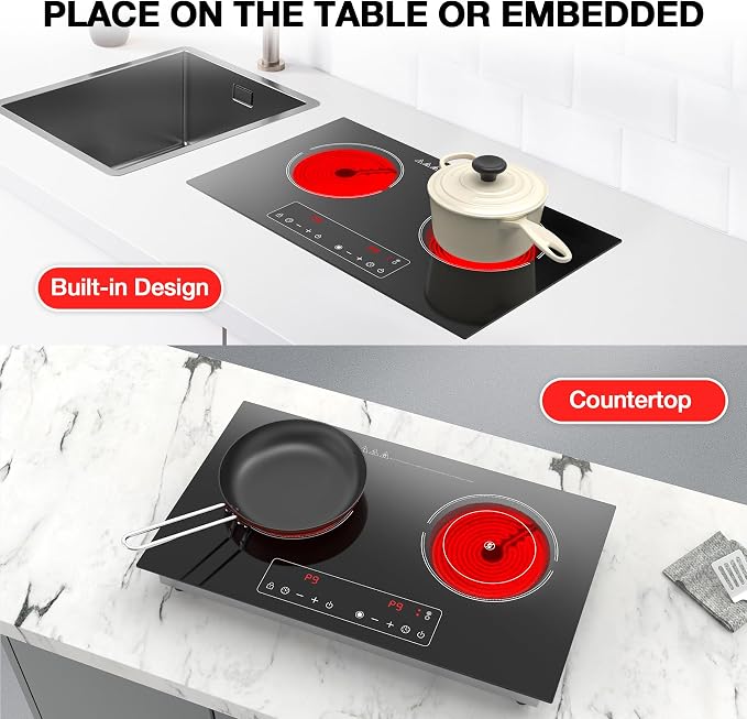 Electric Cooktop, 110V 2400W 2 Burner Electric Cooktop, Countertop and Built-in - Image 9