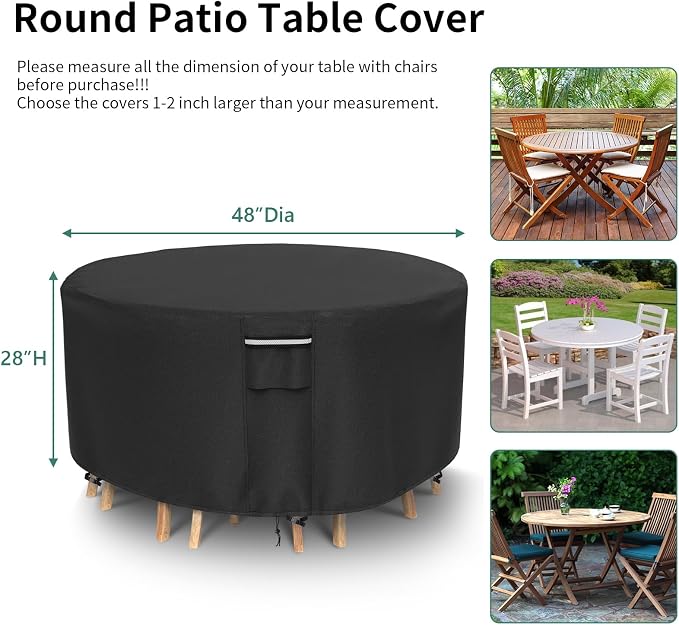 Round Patio Furniture Covers, 500D Heavy Duty Waterproof UV Resistant Cover - Image 2
