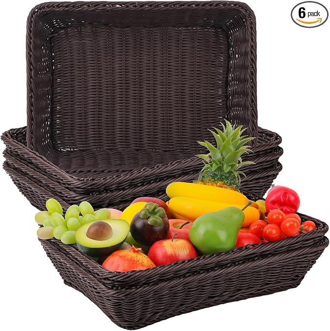 6 Pack 16 Inch Deep Coffee Wicker Bread Basket, Handmade Woven Organizer by IHDYPPEW