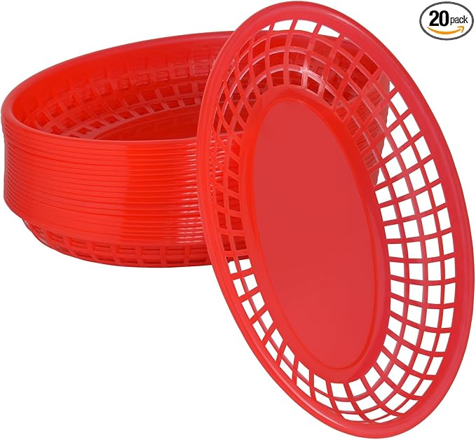 20 Pack Plastic Fast Food Baskets, 8.8" × 5.5" Small Oval Restaurant Serving by Unknown