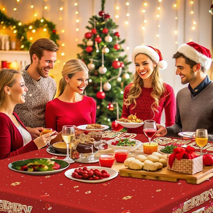 Merry Christmas Party Table Cloth Decorations Red Orange Gingerbread Plastic - Image 5