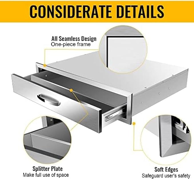 BBQ Outdoor Kitchen Drawers Stainless Steel 3-Drawer BBQ Drawer Enclosed - Image 4