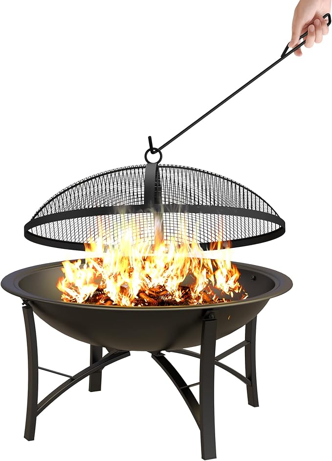 Fire Beauty Fire Pit for Outside Wood Burning, BBQ Grill Steel Fire Bowl - Image 2