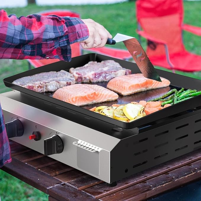 2 Burner BBQ Gas Griddle, 17.3 Inch Stainless Steel Portable Detachable Propane - Image 6