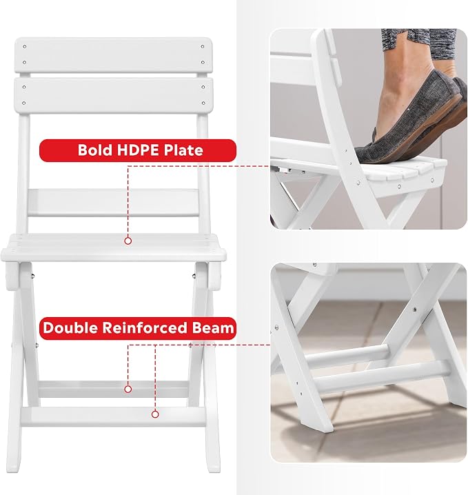 Costaelm Paradise 3-Piece Outdoor HDPE Folding Patio Bistro Table and Chairs - Image 5