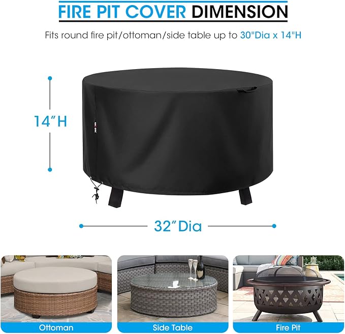 Unicook Round Fire Pit Cover 32 Inch, Heavy Duty Waterproof Firepit Cover Small - Image 3