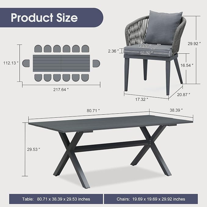 PURPLE LEAF 14 Pieces Patio Dining Set Wicker Outdoor Furniture Rectangular - Image 8