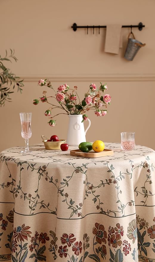 patdrea Designer Vintage Linen Round Table Cloth, Durable Breathable Floral - Image 3