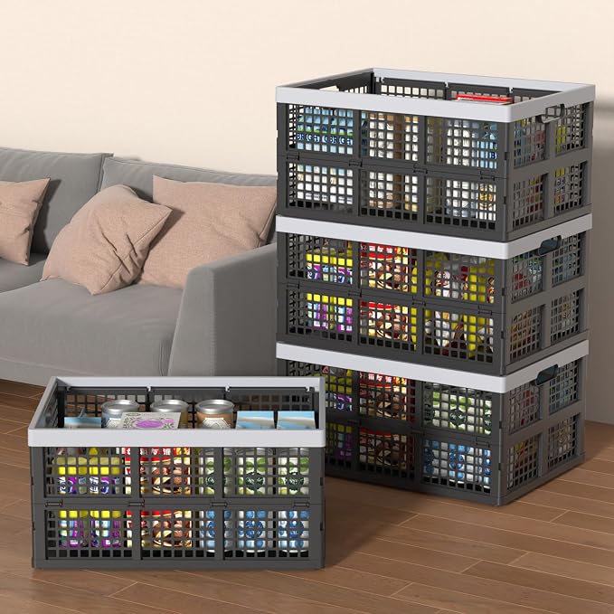 4 Pack Collapsible Plastic Storage Crates, Utility Folding Milk Crates - Image 6