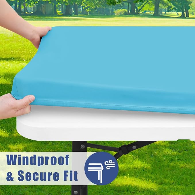 Spandex 5 Foot Rectangle Table Cloth 6 Pack, Elastic Fitted Tablecloths - Image 3