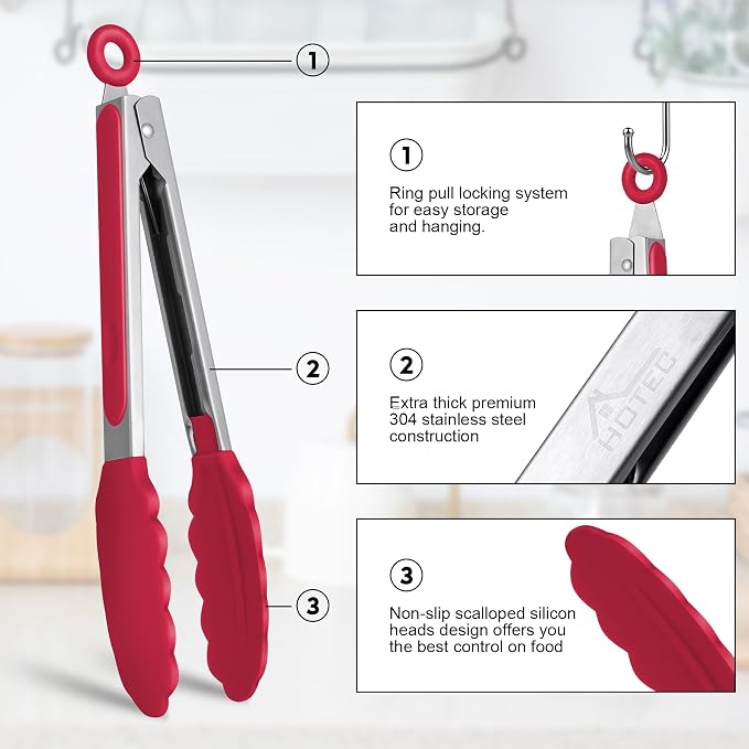HOTEC Premium Stainless Steel Locking Kitchen Tongs - Image 4