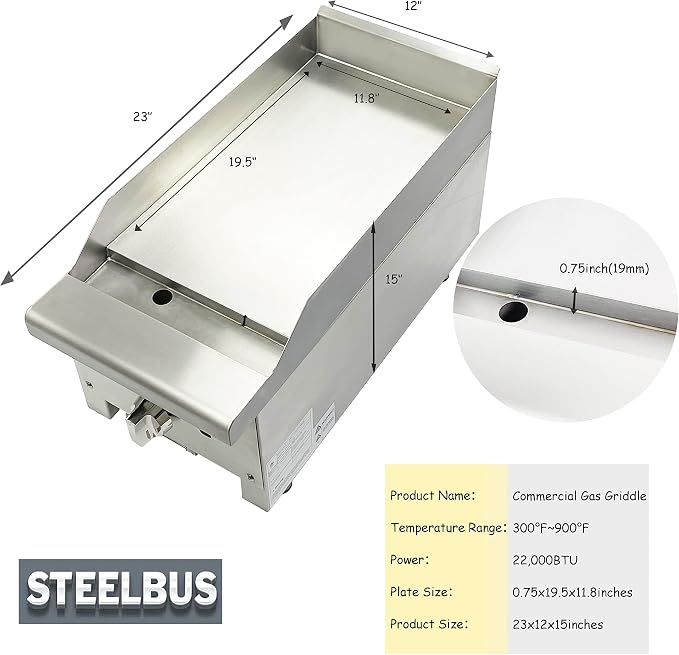 Commercial Gas Griddle-12''x23'' | Gas griddle flat top grill |19MM Thicken - Image 2