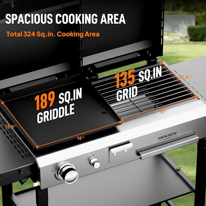 ROVSUN 2-in-1 Propane Gas Grill and Charcoal Grill Combo - Image 3