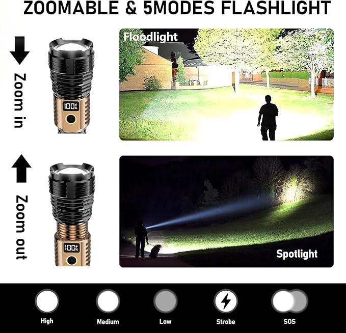 Flashlights High Lumens Rechargeable, LED Super Bright Flash Light Long Beam - Image 2