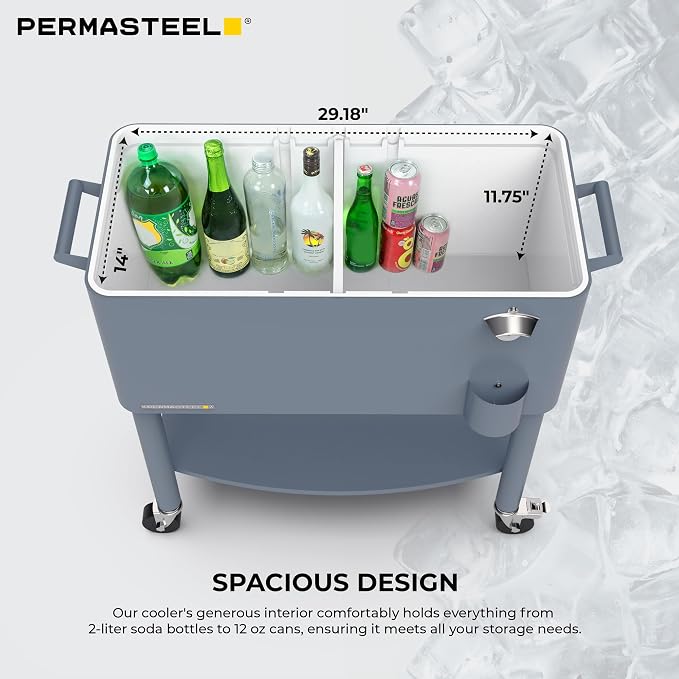 Permasteel 80 Quart Party Cooler, Rolling Ice Chest - Image 9