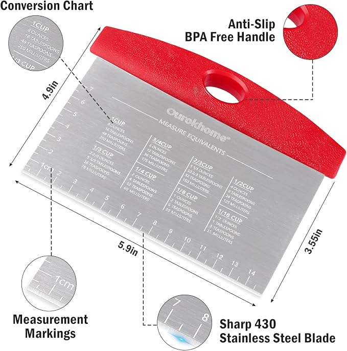 Ourokhome Dough Pastry Bench Cutter Scraper, Stainless Steel Pizza Cutter - Image 6