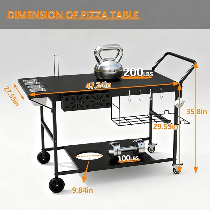 Pizza Oven Table with Topping Station, Outdoor Pizza Oven Cart, Grill Cart Table - Image 4