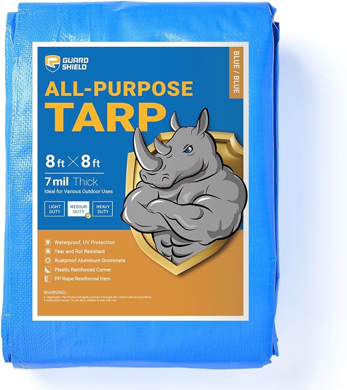 GUARD SHIELD Blue Tarp Waterproof 8x8 Feet Medium Duty All Purpose Poly Tarps by GUARDSHIELD