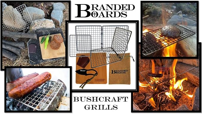 Portable Bushcraft Stainless BBQ Cooking Grill Grate, Bamboo Cutting Board - Image 4