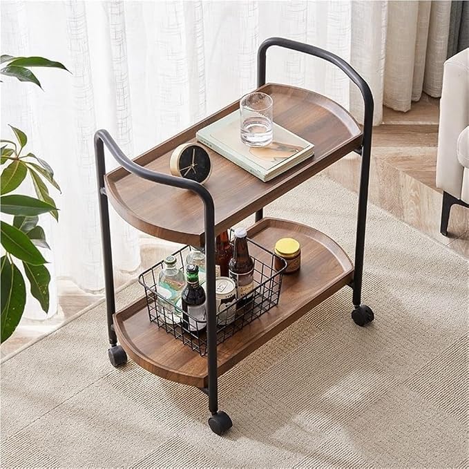 Rolling Cart with Table Top, Double Layer Bar Cart, Small Tea Cart with Wheels - Image 7