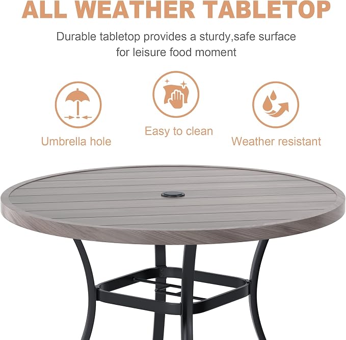 VICLLAX Round Patio Dining Table, 41 inch Metal Outdoor Dining Table - Image 5