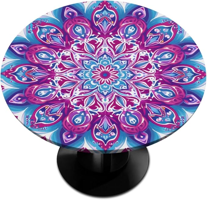 Mandala Vintage Flowers Round Table Cloth Cover, Elastic Edge Waterproof by ModaQua