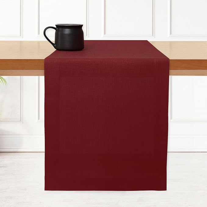 D'Moksha Homes Linen Dark Red Table Runner 90 Inches Long by DMokshaHomes