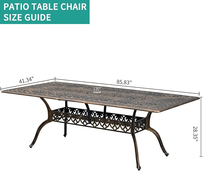 86" Large Outdoor cast Aluminum Patio Dining Table, Rectangular Outdoor Bistro - Image 6