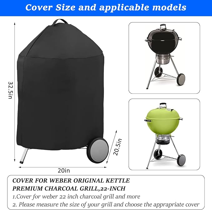 Round BBQ Grill Cover for 18 Inch Charcoal Grills Waterproof, Fade Resistant - Image 2