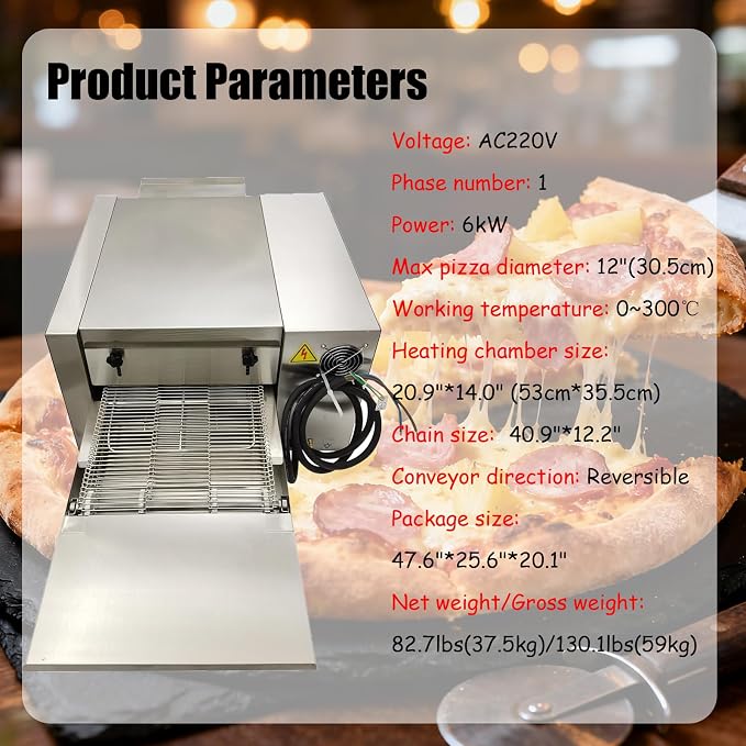 220V Countertop Conveyor Pizza Oven Commercial Baking Electric Oven 12" Belt - Image 3