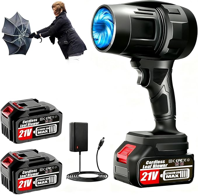 Cordless Leaf Blower with 2 x 4.0Ah Battery and Charger, 000 RPM Turbo Air Jet by Vopot