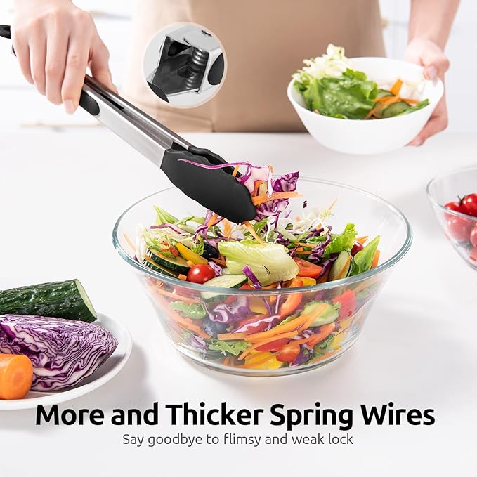 Kitchen Tongs with Silicone Tips, Locking, 12-Inch Black