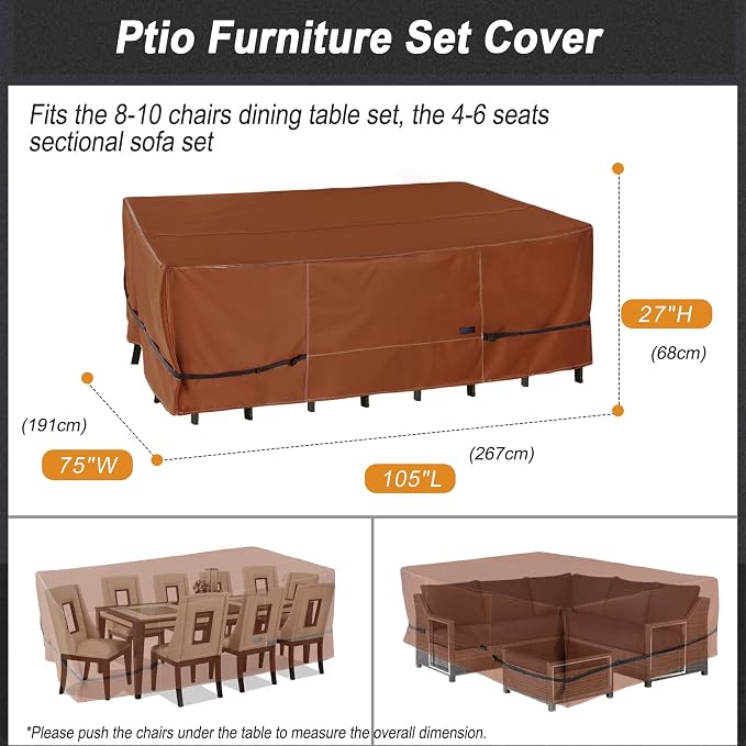 NettyPro Patio Table Cover Rectangular 105 x 75 Inch, 600D Heavy Duty - Image 6