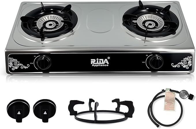 2 Burner Propane Gas Stove, Portable Stainless Steel Camping Stove by Unknown