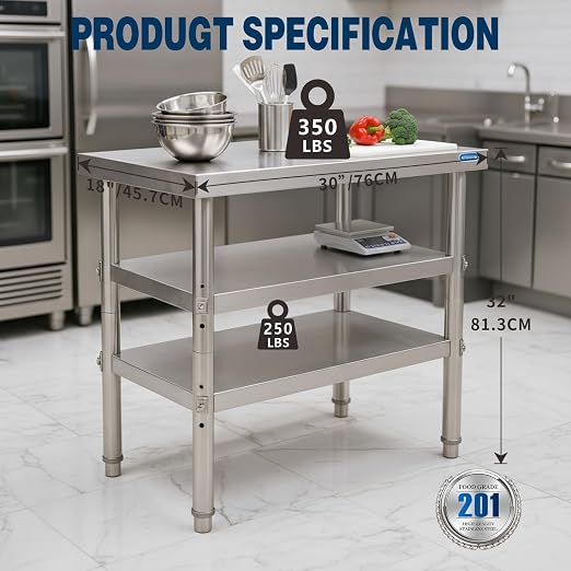 Stainless Steel Table Commercial Stainless Steel Prep Table 18 x 30 Inch - Image 4