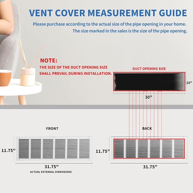 30x10 Return Air Grille, Air Return Vent Cover, AC Vent Cover, Cold Air Return - Image 3