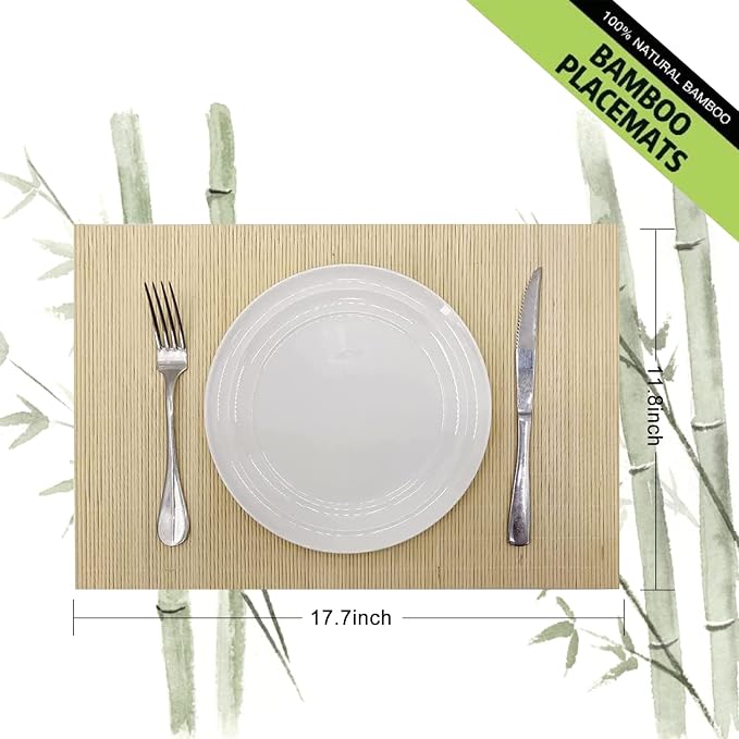 ANDSTAR Set of 4 Pcs Bamboo Placemats Sushi Rolling Mat Japanese Style Natural - Image 2